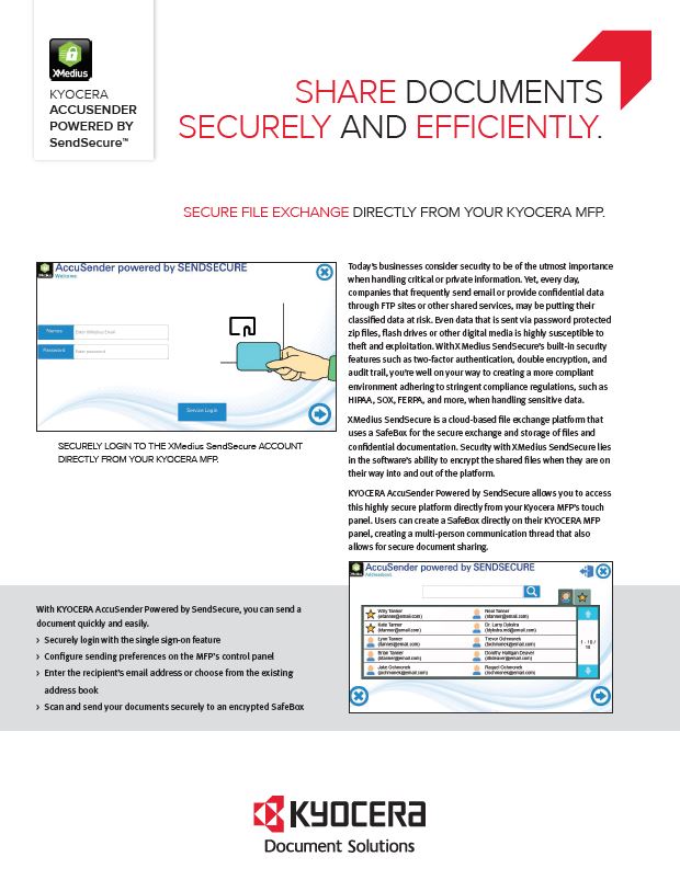 Kyocera, Software, Capture, Distribution, Accusender, Powered By Sendsecure, Ditto Copy Systems