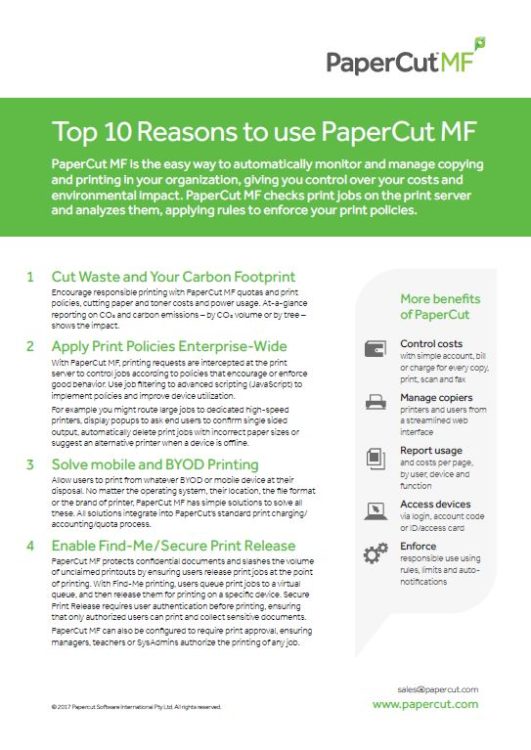 Top 10 Reasons, Papercut Mf, Ditto Copy Systems